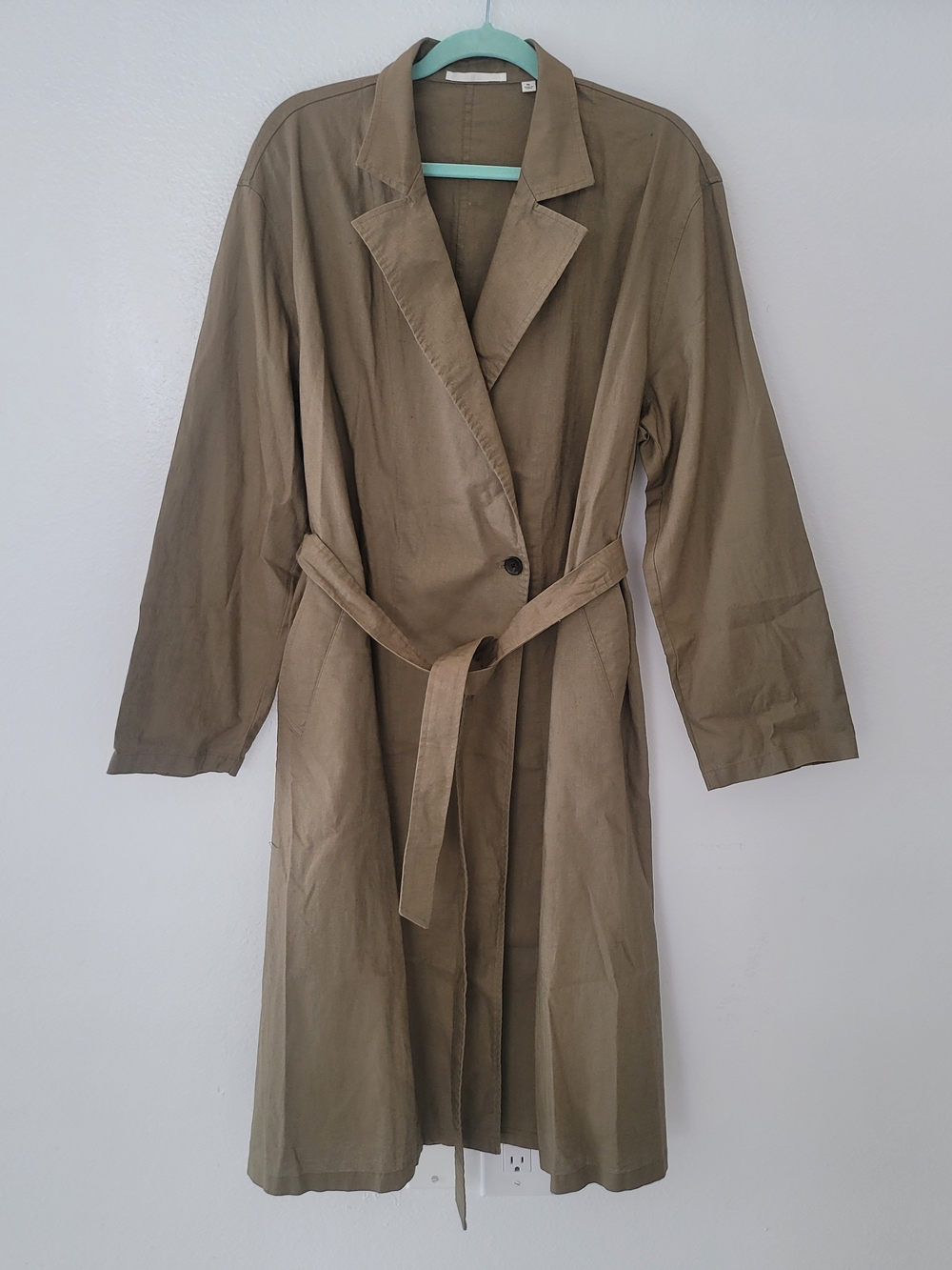 Uniqlo Womens Size XL Linen Blend Coat Green 52% Linen 48% Cotton